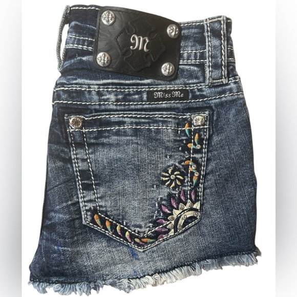 Miss Me Pants - Miss Me Dark Blue Embroidered Denim Shorts Size 25 NWOT